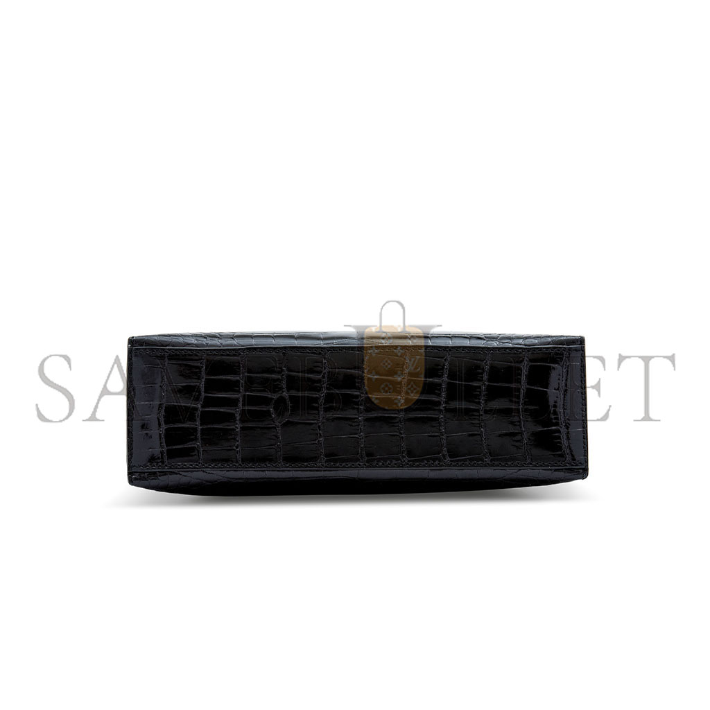 H**mes MASTER BLACK ALLIGATOR KELLY POCHETTE WITH PALLADIUM HARDWARE (22*14*7cm)